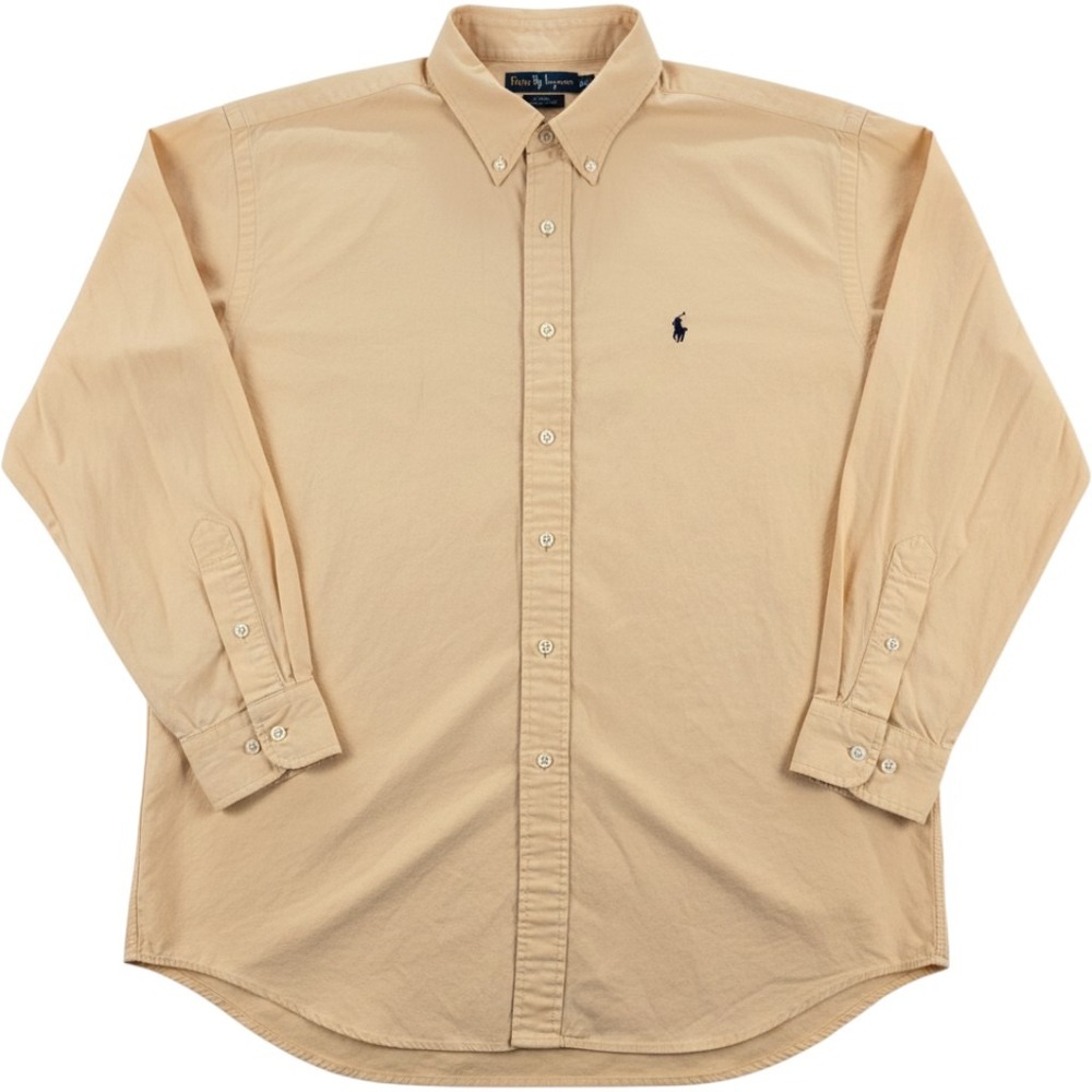 Ralph Lauren Button Down Shirt L Blake Tan Cotton Long Sleeve Pony Logo